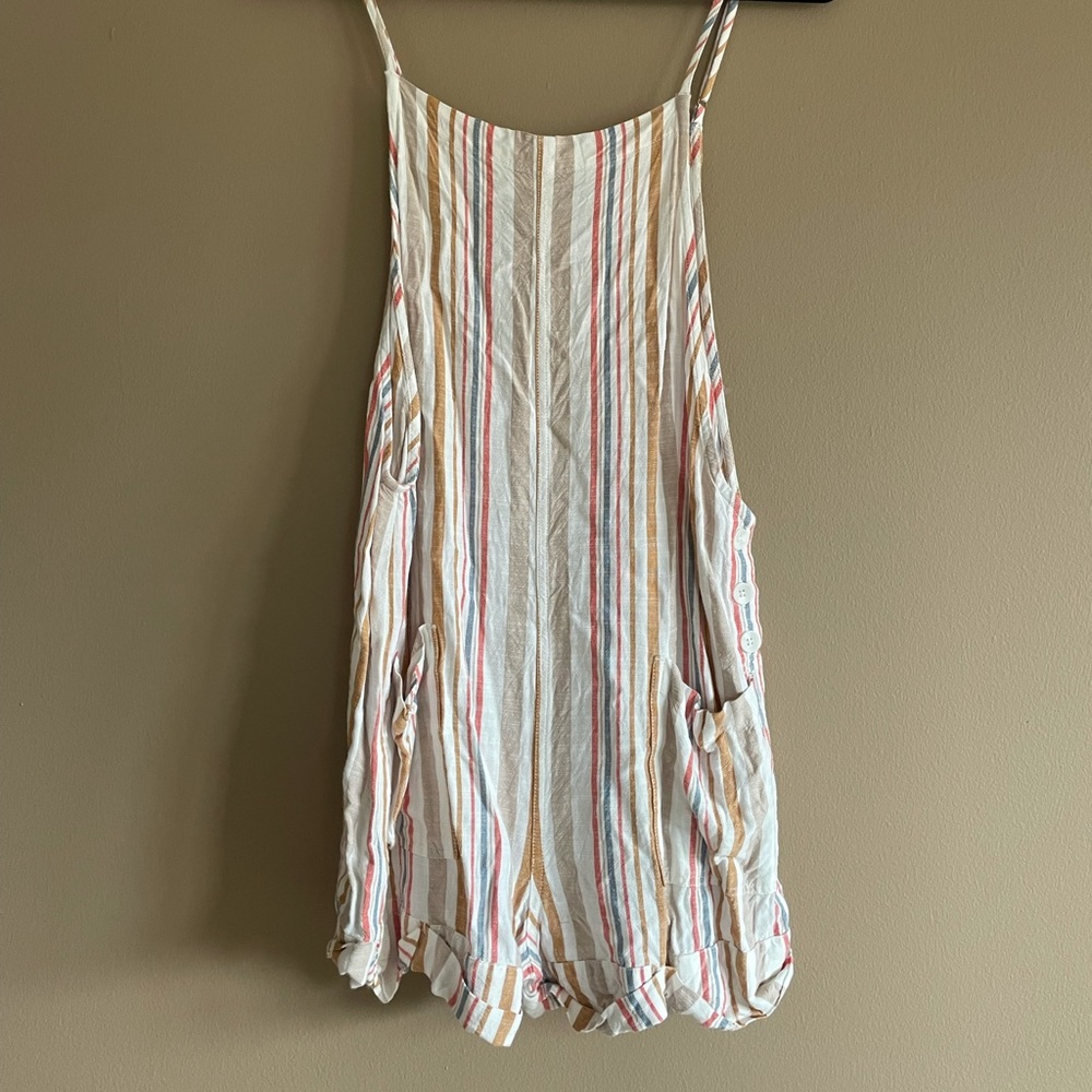 VOLCOM Multi-colored Striped Romper with Pockets and Buttons Size S